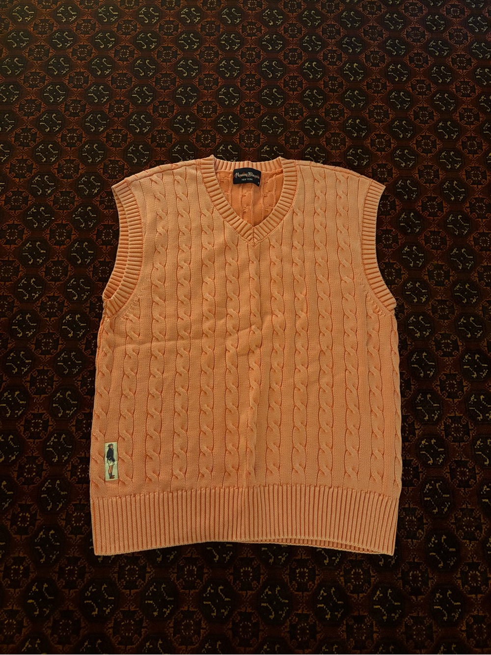 Acid Washed Cotton Cableknit Sweater Vest Pink